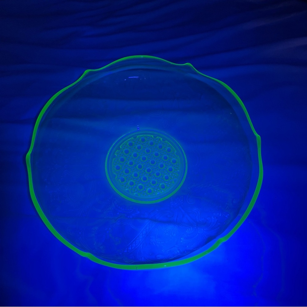 LANCASTER GLASS Debra Depression Uranium Glow Glass Large Console Bowl, 11‎ 3/4"
